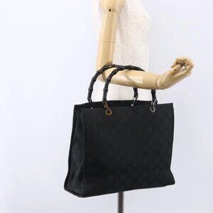 GUCCI Bamboo GG Canvas Hand Bag Black Silver 002 1010 3754 Auth 154446